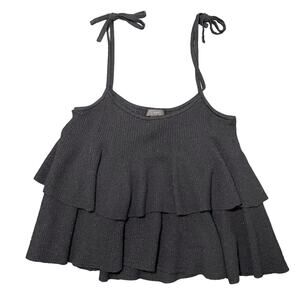 J. Crew Tiered Top Merino Wool Sleeveless Ruffles Bows Ties Black Size Medium